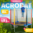 Превью картинка Батут Sundays Acrobat-D183 (с ограждением, разноцветный)