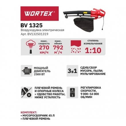 Воздуходувка-пылесос электрическая WORTEX BV 1325 Воздуходувка-пылесос электрическая WORTEX BV 1325