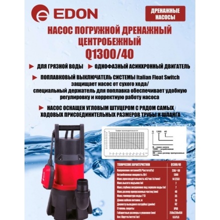 Дренажный насос Edon Q1300/40 Дренажный насос Edon Q1300/40