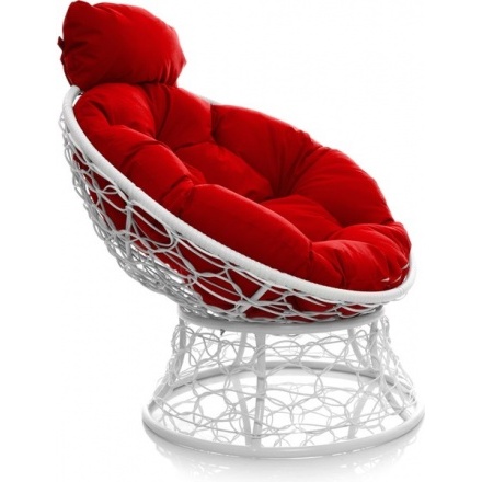 Кресло садовое M-Group Папасан мини 12070106 (белый ротанг/красная подушка) Кресло садовое M-Group Папасан мини 12070106 (белый ротанг/красная подушка)