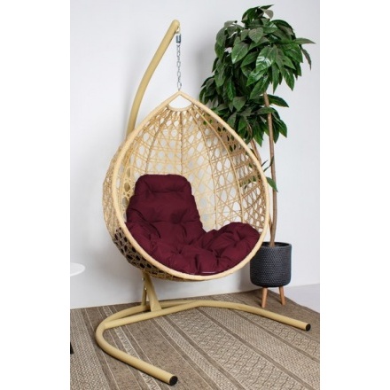 Кресло подвесное M-Group Капля Люкс 11030502 (бежевый ротанг/бордовая подушка) Кресло подвесное M-Group Капля Люкс 11030502 (бежевый ротанг/бордовая подушка)