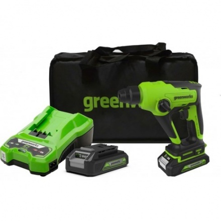 Перфоратор Greenworks GD24SDS1 бесщеточный 1.2Дж 24V 3803107UA (c АКБ 2Ач и ЗУ) Перфоратор Greenworks GD24SDS1 бесщеточный 1.2Дж 24V 3803107UA (c АКБ 2Ач и ЗУ)