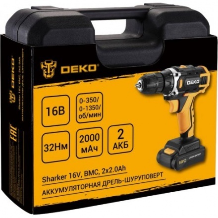 Аккумуляторная дрель-шуруповерт Deko Sharker 16V в кейсе 083-1108 Аккумуляторная дрель-шуруповерт Deko Sharker 16V в кейсе 083-1108