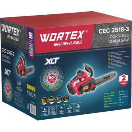 Пила цепная аккумуляторная Wortex CEC 2518-3 / 2325003 Пила цепная аккумуляторная Wortex CEC 2518-3 / 2325003