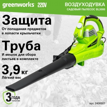 Воздуходувка электрическая Greenworks BL3000 (2406507) Воздуходувка электрическая Greenworks BL3000 (2406507)