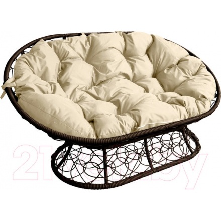 Диван садовый M-Group Мамасан / 12110201 (коричневый ротанг/бежевая подушка)