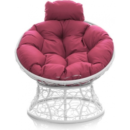 Кресло садовое M-Group Папасан мини / 12070108 (белый ротанг/розовая подушка)