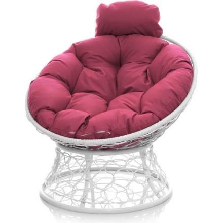Кресло садовое M-Group Папасан мини / 12070108 (белый ротанг/розовая подушка) Кресло садовое M-Group Папасан мини / 12070108 (белый ротанг/розовая подушка)