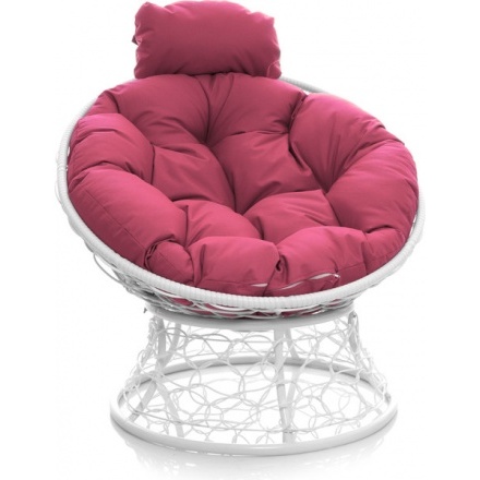 Кресло садовое M-Group Папасан мини / 12070108 (белый ротанг/розовая подушка) Кресло садовое M-Group Папасан мини / 12070108 (белый ротанг/розовая подушка)