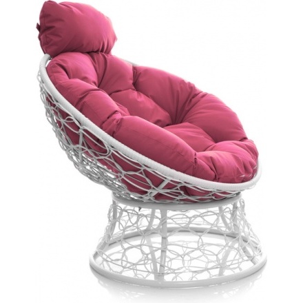 Кресло садовое M-Group Папасан мини / 12070108 (белый ротанг/розовая подушка) Кресло садовое M-Group Папасан мини / 12070108 (белый ротанг/розовая подушка)