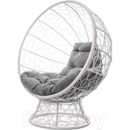 Кресло садовое M-Group Кокос на подставке / 11590109 (белый ротанг/серая подушка)