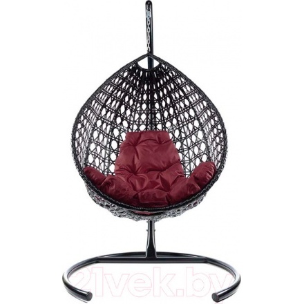 Кресло подвесное M-Group Капля Люкс / 11030402 (черный ротанг/бордовая подушка)