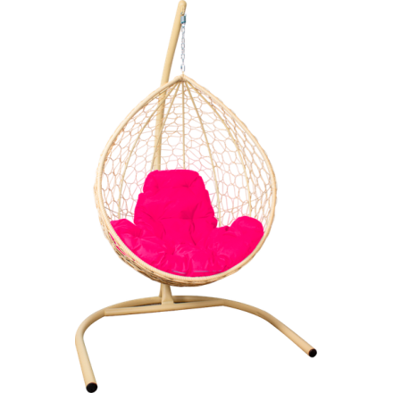 Кресло подвесное M-Group Капля / 11020508 (бежевый ротанг/розовая подушка)
