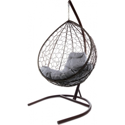 Кресло подвесное M-Group Капля / 11020209 (коричневый ротанг/серая подушка)