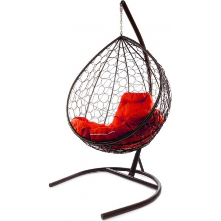 Кресло подвесное M-Group Капля / 11020206 (коричневый ротанг/красная подушка)