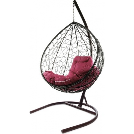 Кресло подвесное M-Group Капля / 11020202 (коричневый ротанг/бордовая подушка)
