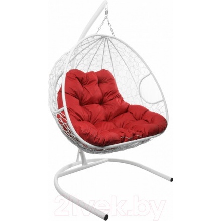Кресло подвесное M-Group Для двоих / 11450106 (белый ротанг/красная подушка)