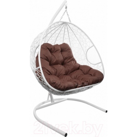 Кресло подвесное M-Group Для двоих / 11450105 (белый ротанг/коричневая подушка)