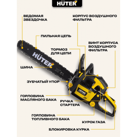 Бензопила цепная Huter BS-62 (70/6/6) Бензопила цепная Huter BS-62 (70/6/6)