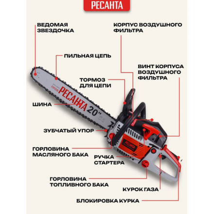 Бензопила цепная Ресанта БП-6220 (70/6/17) Бензопила цепная Ресанта БП-6220 (70/6/17)