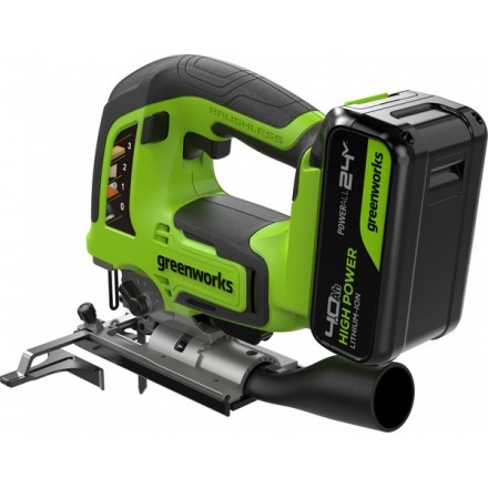 Электролобзик Greenworks GD24JS120 бесщеточный 24V / 3601407CUB (с АКБ 4Ач и ЗУ) Электролобзик Greenworks GD24JS120 бесщеточный 24V / 3601407CUB (с АКБ 4Ач и ЗУ)