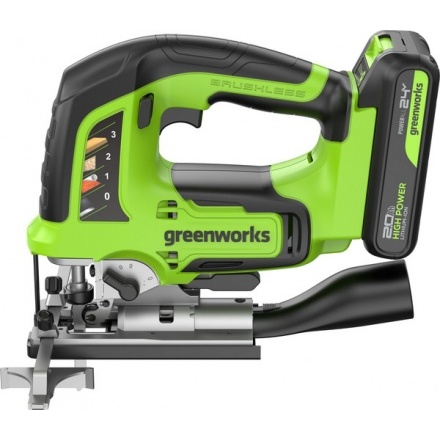 Электролобзик Greenworks GD24JS120 бесщеточный 24V / 3601407CUA (с АКБ 2Ач и ЗУ) Электролобзик Greenworks GD24JS120 бесщеточный 24V / 3601407CUA (с АКБ 2Ач и ЗУ)