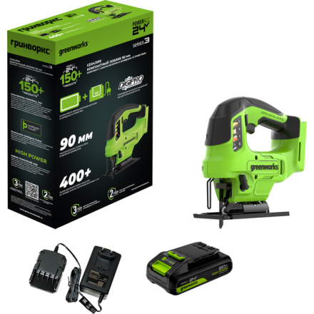 Электролобзик Greenworks GD24JS90 бесщеточный 24V / 3601707CUA (с АКБ 2Ач и ЗУ) Электролобзик Greenworks GD24JS90 бесщеточный 24V / 3601707CUA (с АКБ 2Ач и ЗУ)