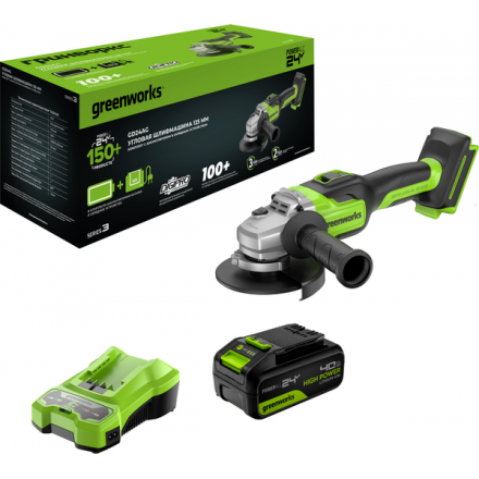 Угловая шлифовальная машина Greenworks GD24AG бесщеточная 24V / 3200207CUB (с АКБ 4Ач и ЗУ) Угловая шлифовальная машина Greenworks GD24AG бесщеточная 24V / 3200207CUB (с АКБ 4Ач и ЗУ)