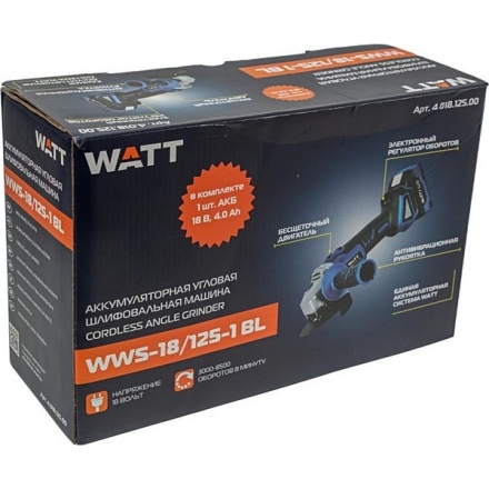 Угловая шлифовальная машина Watt WWS-18/125-1 BL (4.018.125.01) Угловая шлифовальная машина Watt WWS-18/125-1 BL (4.018.125.01)