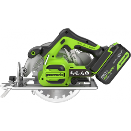 Дисковая пила Greenworks GD24CS бесщеточная 24V / 1500907CUG (с АКБ 5Ач и ЗУ) Дисковая пила Greenworks GD24CS бесщеточная 24V / 1500907CUG (с АКБ 5Ач и ЗУ)