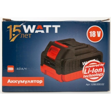 Аккумулятор для электроинструмента Watt 18V 4.0 Ah Li-Ion (1.018.000.02) Аккумулятор для электроинструмента Watt 18V 4.0 Ah Li-Ion (1.018.000.02)