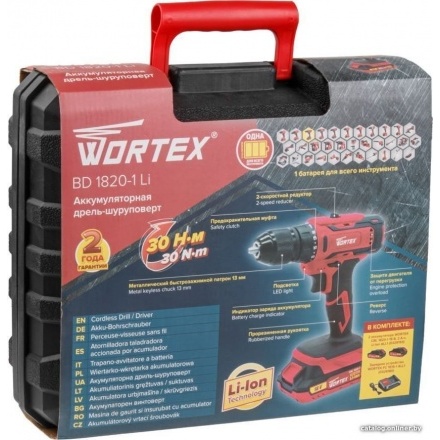 Дрель-шуруповерт Wortex BD 1820-1 Li 0329209 (с 2-мя АКБ, кейс) Дрель-шуруповерт Wortex BD 1820-1 Li 0329209 (с 2-мя АКБ, кейс)