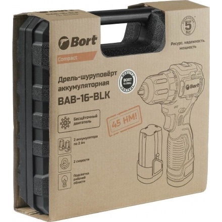Дрель-шуруповерт Bort BAB-16-BLK 93414868 (с 2-мя АКБ, кейс) Дрель-шуруповерт Bort BAB-16-BLK 93414868 (с 2-мя АКБ, кейс)