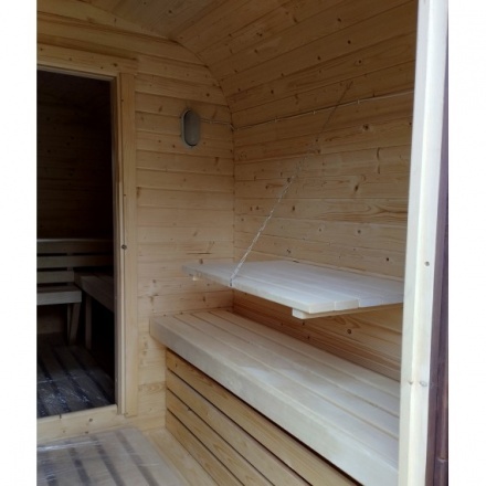 Баня-бочка ComfortProm 3 метра с печным узлом и предбанником + крыльцо Баня-бочка ComfortProm 3 метра с печным узлом и предбанником + крыльцо