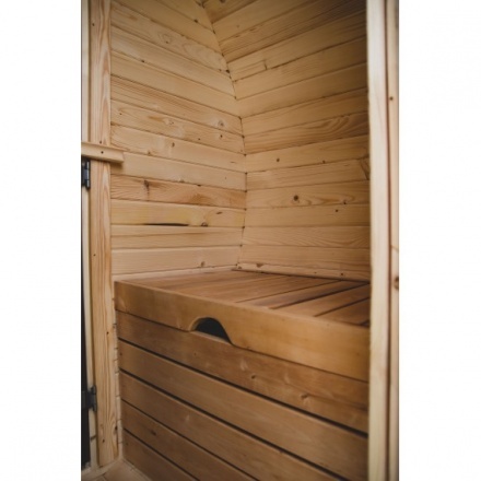 Баня-бочка ComfortProm 3 метра с печным узлом и предбанником + крыльцо Баня-бочка ComfortProm 3 метра с печным узлом и предбанником + крыльцо