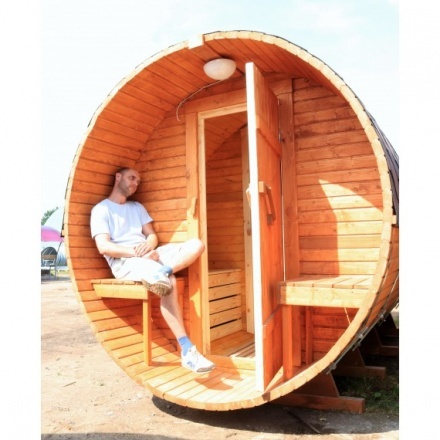 Баня-бочка ComfortProm 3 метра с печным узлом и предбанником + крыльцо Баня-бочка ComfortProm 3 метра с печным узлом и предбанником + крыльцо