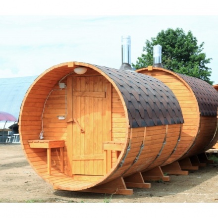 Баня-бочка ComfortProm 2 метра с печным узлом + крыльцо Баня-бочка ComfortProm 2 метра с печным узлом + крыльцо