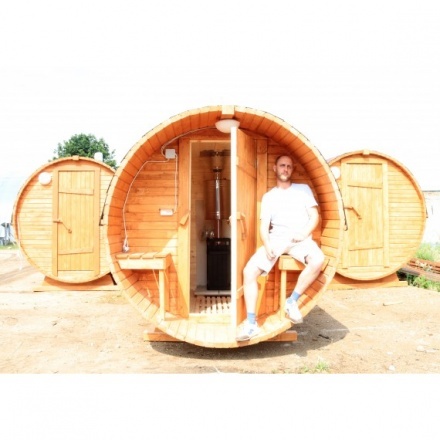 Баня-бочка ComfortProm 2 метра с печным узлом + крыльцо Баня-бочка ComfortProm 2 метра с печным узлом + крыльцо