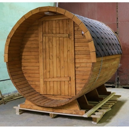 Баня-бочка ComfortProm 2 метра с печным узлом + крыльцо Баня-бочка ComfortProm 2 метра с печным узлом + крыльцо