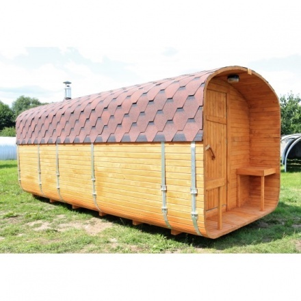 Баня квадро-бочка ComfortProm 5 метров с печным узлом, предбанником и помывочной + крыльцо Баня квадро-бочка ComfortProm 5 метров с печным узлом, предбанником и помывочной + крыльцо