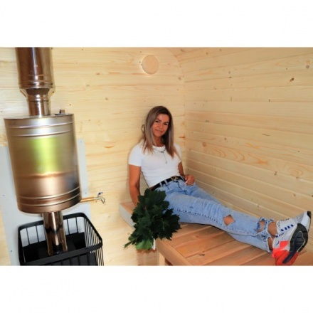 Баня квадро-бочка ComfortProm 5 метров с печным узлом, предбанником и помывочной + крыльцо Баня квадро-бочка ComfortProm 5 метров с печным узлом, предбанником и помывочной + крыльцо