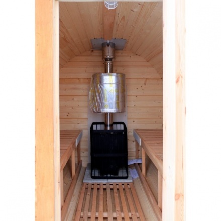 Баня-бочка ComfortProm 2 метра с печным узлом + козырек Баня-бочка ComfortProm 2 метра с печным узлом + козырек