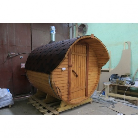 Баня-бочка ComfortProm 2 метра с печным узлом + козырек Баня-бочка ComfortProm 2 метра с печным узлом + козырек