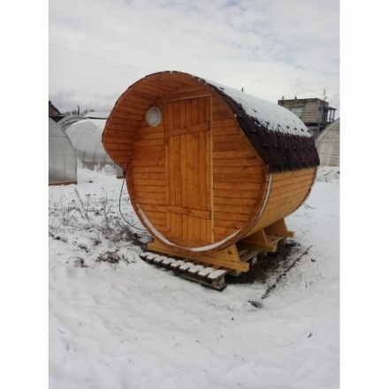 Баня-бочка ComfortProm 2 метра с печным узлом + козырек Баня-бочка ComfortProm 2 метра с печным узлом + козырек