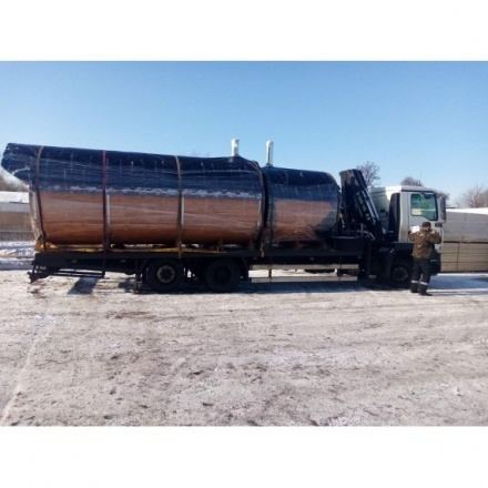 Баня-бочка ComfortProm 5 метров с печным узлом и помывочной + козырек Баня-бочка ComfortProm 5 метров с печным узлом и помывочной + козырек