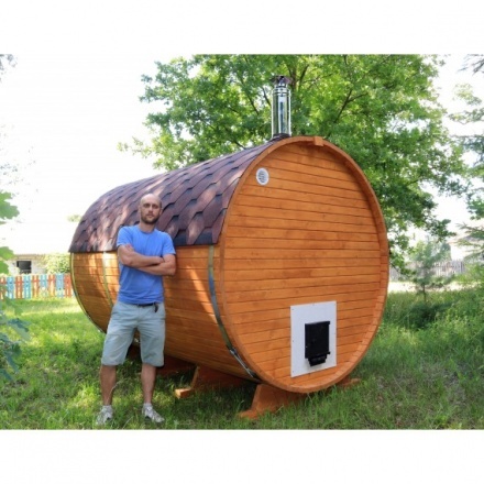 Баня-бочка ComfortProm 3 метра с печным узлом и предбанником Баня-бочка ComfortProm 3 метра с печным узлом и предбанником