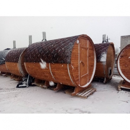 Баня-бочка ComfortProm 3 метра с печным узлом и предбанником Баня-бочка ComfortProm 3 метра с печным узлом и предбанником