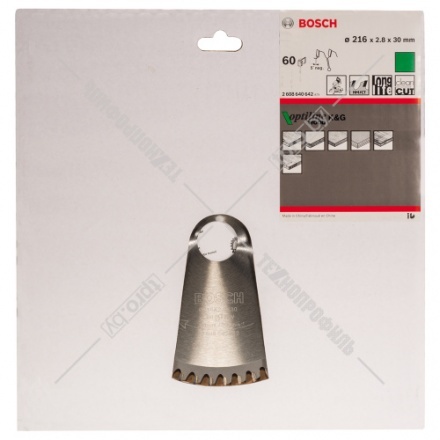 Пильный диск 216х2,8х30 мм Z60 Optiline Wood BOSCH (2608640642)