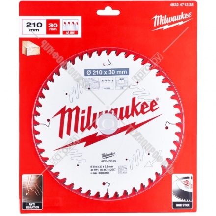 Пильный диск 210х2,8х30 мм Z48 по дереву Milwaukee (4932471325)