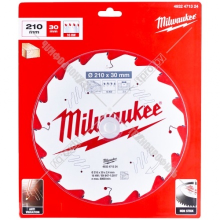 Пильный диск 210х2,4х30 мм Z16 по дереву Milwaukee (4932471324)